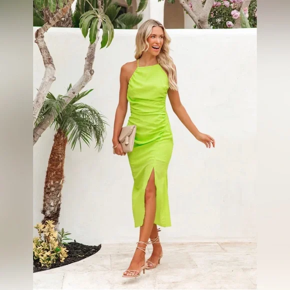 green emerald velvet dress Yellow & Neon Green Dress main image 1